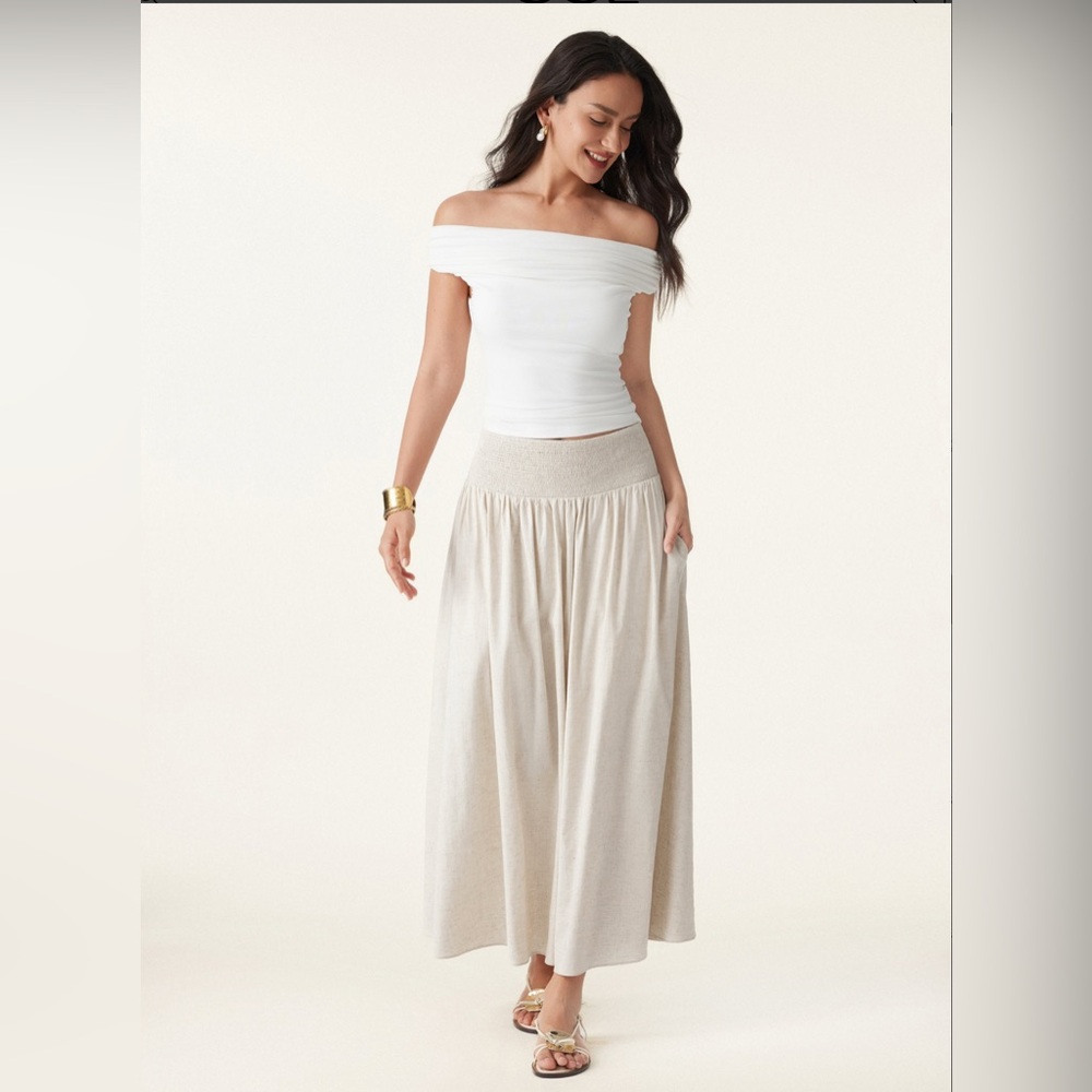 OGL European Linen Blend
European Linen Smocked Waist Skirt with Pockets